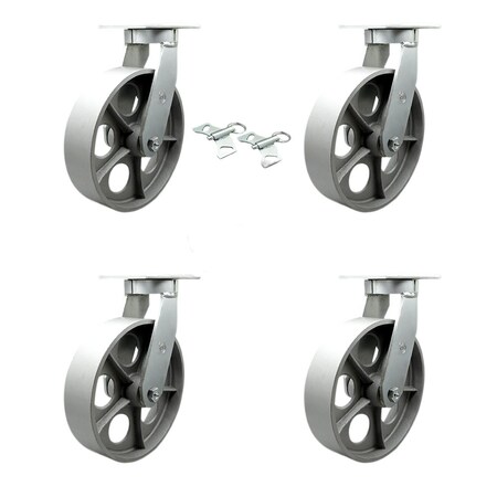 Service Caster 12'' Heavy Duty Semi Steel Cast Iron Swivel Caster Set with 2 Swivel Locks, 4PK CRAN-SCC-KP92S1230-SSR-BSL-2-S-2
